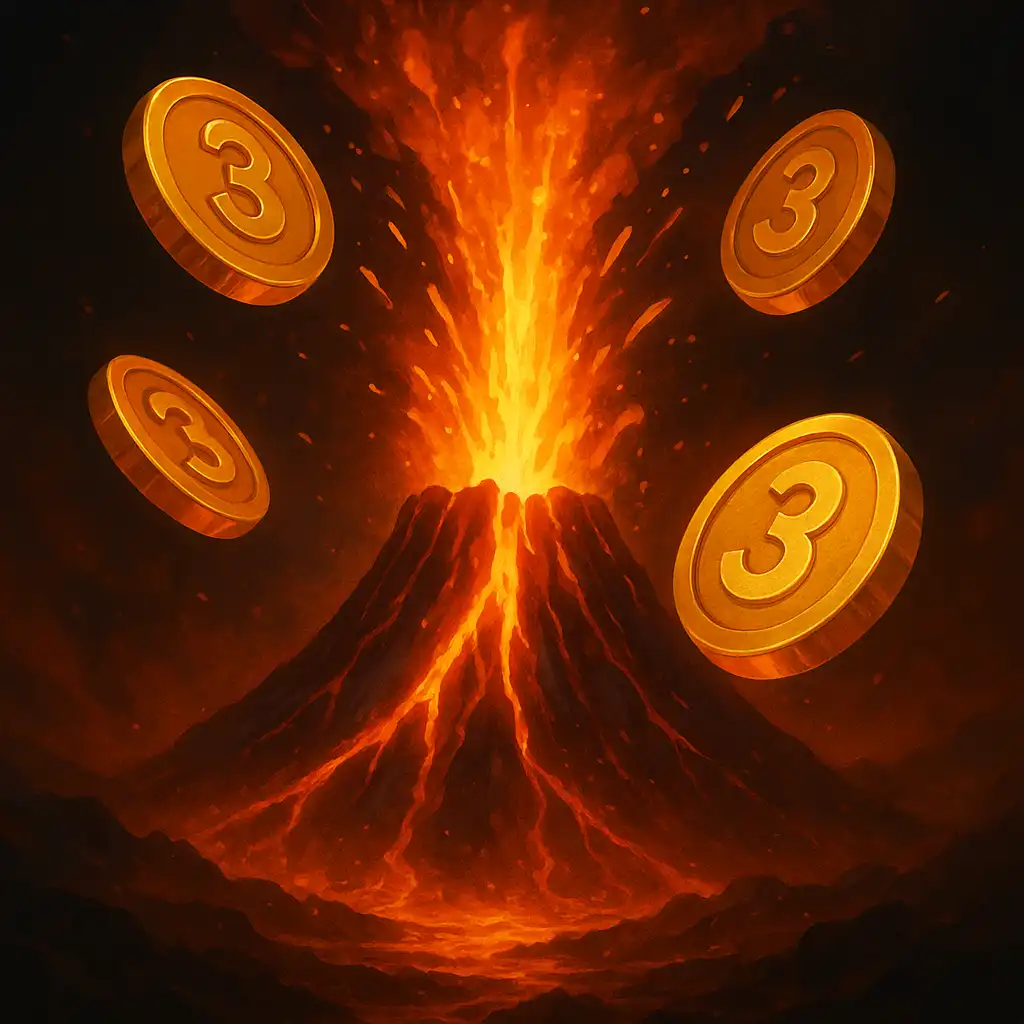 Slot game cover art for 3 Coin Volcanoes