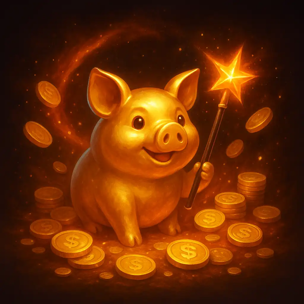Slot game cover art for Piggy Prizes Wand of Riches