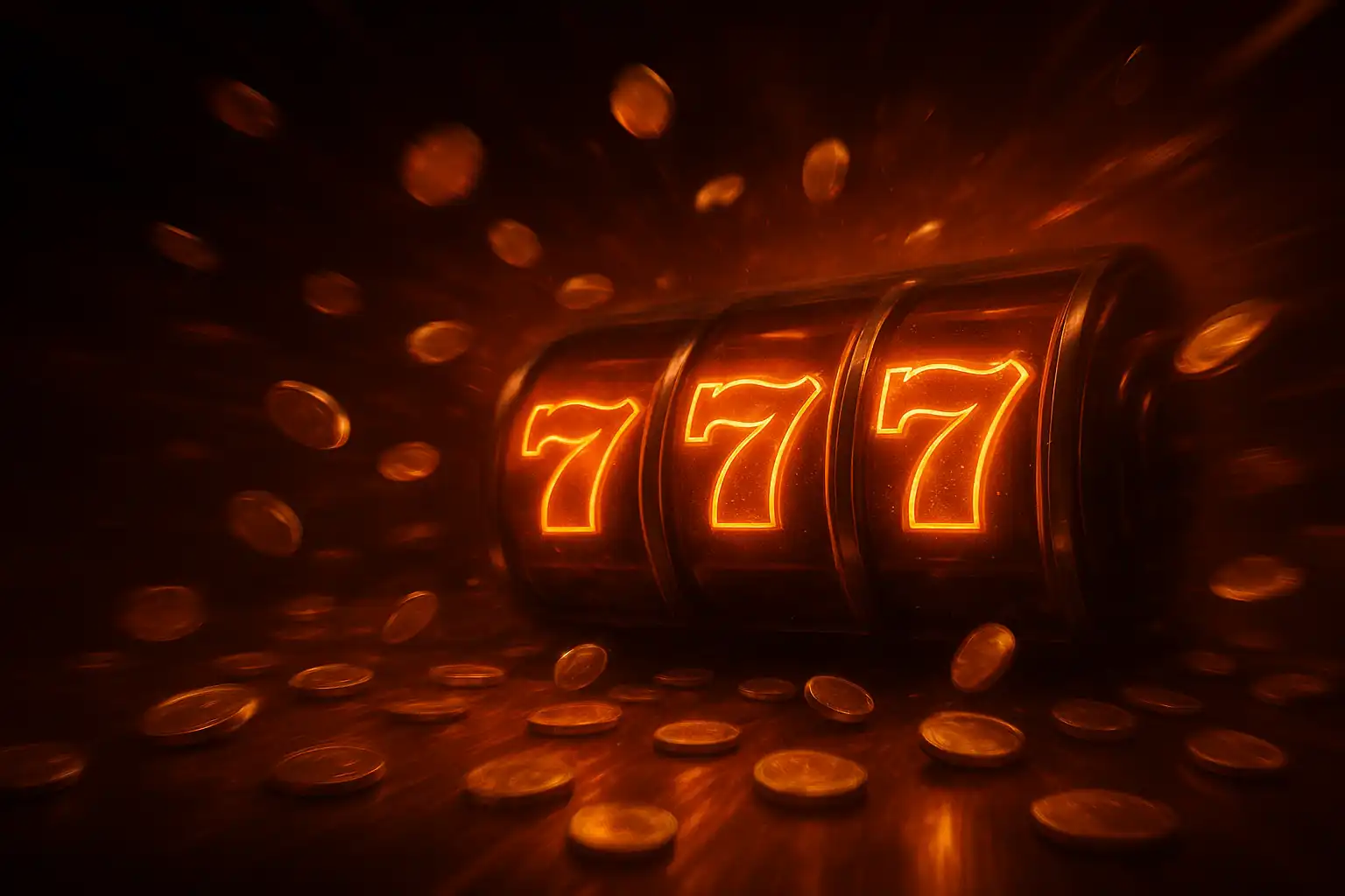 Fiery slot reels and gold coins exploding across a dark casino background