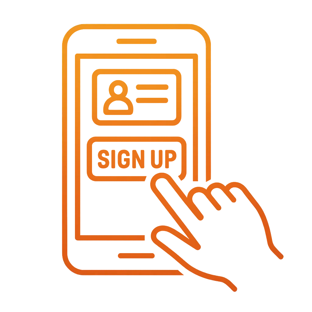 Illustration of a player signing up on a mobile phone